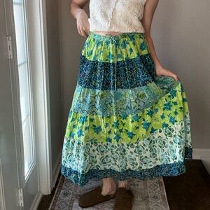 Jane Ashley Vibrant Green and Blue Floral Maxi Skirt